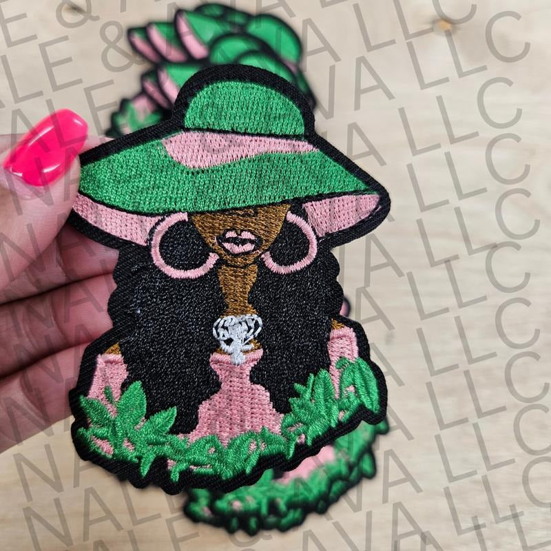 Black Girl Pink & Green Hat Patch (1 Patch)