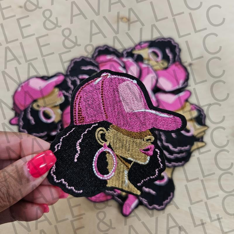 Black Girl Pink Hat Patch (1 Patch)