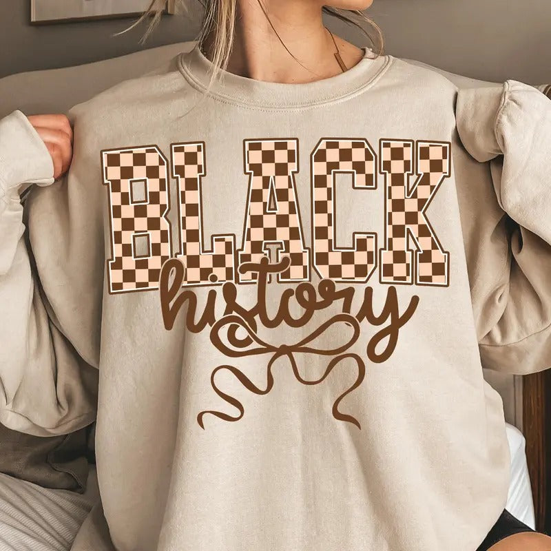 Black History Melanin Coquette Bow Shirt, Black History Month Coquette Bow Checkered Tee, African American Sweatshirt, Black Magic Tee