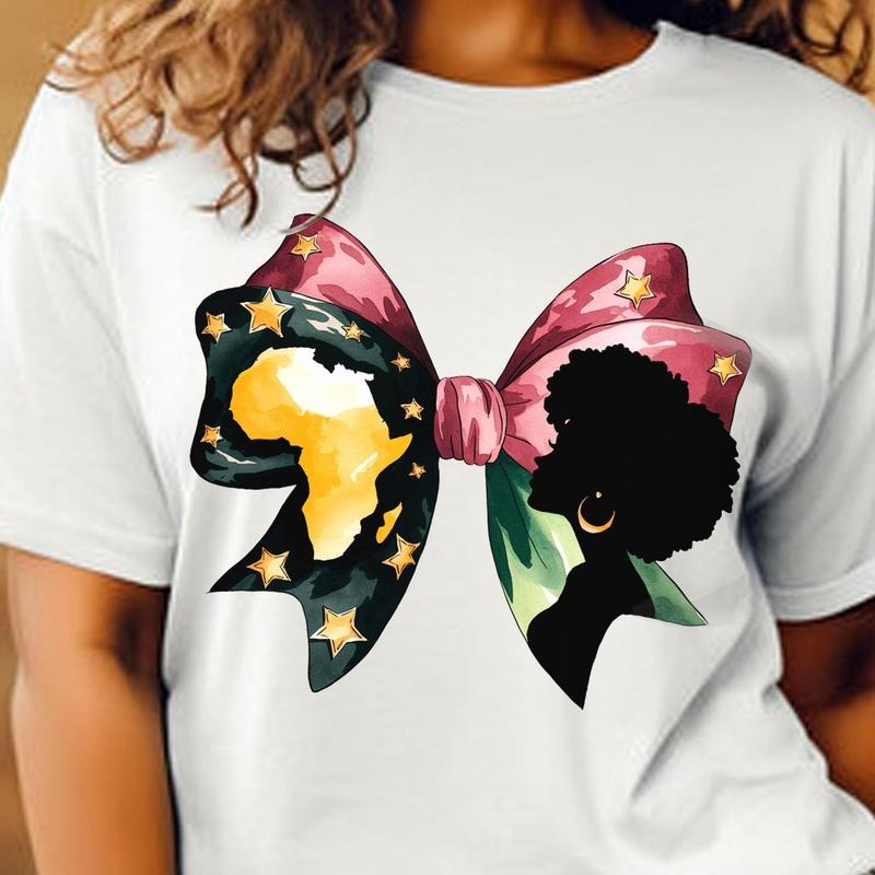 Black Women Coquette Bow African Map Shirt, African Woman Black Love Tee, African American Black Girl Magic Tee