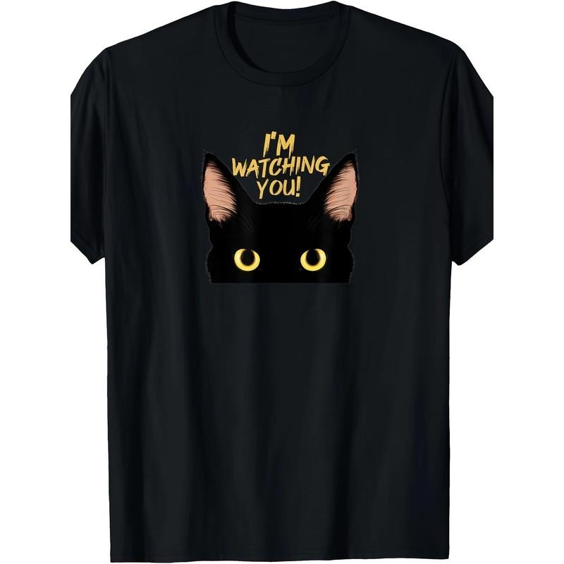 Black cat I'm looking at you black cat yellow eyes T-shirt Made in USA