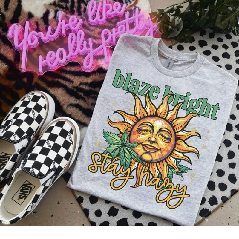 Blaze Bright Stay Happy - Bleached Shirt - Gildan