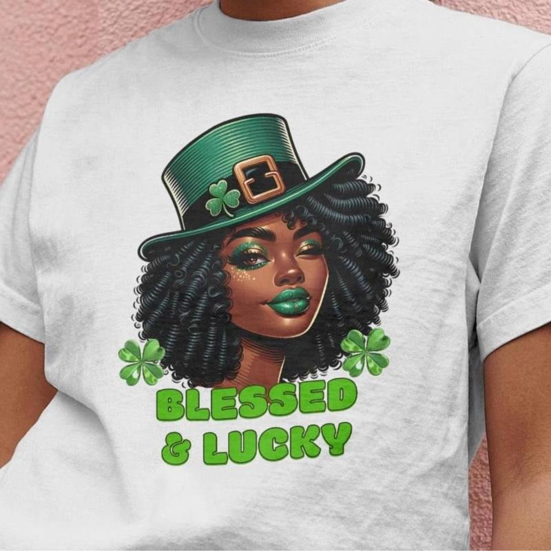 Blessed and Lucky St Patrick's Afro Girl Shirt, Black Girl Magic Tee, Black Women St Patricks Day Shirt