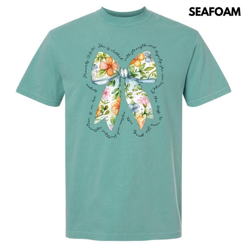 Blue Floral Proverbs Bow Comfort Colors T-Shirt 'NLB'