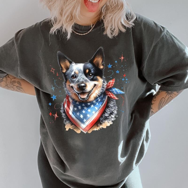 Blue Heeler Patriotic Dog Shirt ~ Unisex Apparel Relaxed Fit Printed In The USA Clothing Womenswear Casual Comfort Cotton Top Athletic Boho Chic