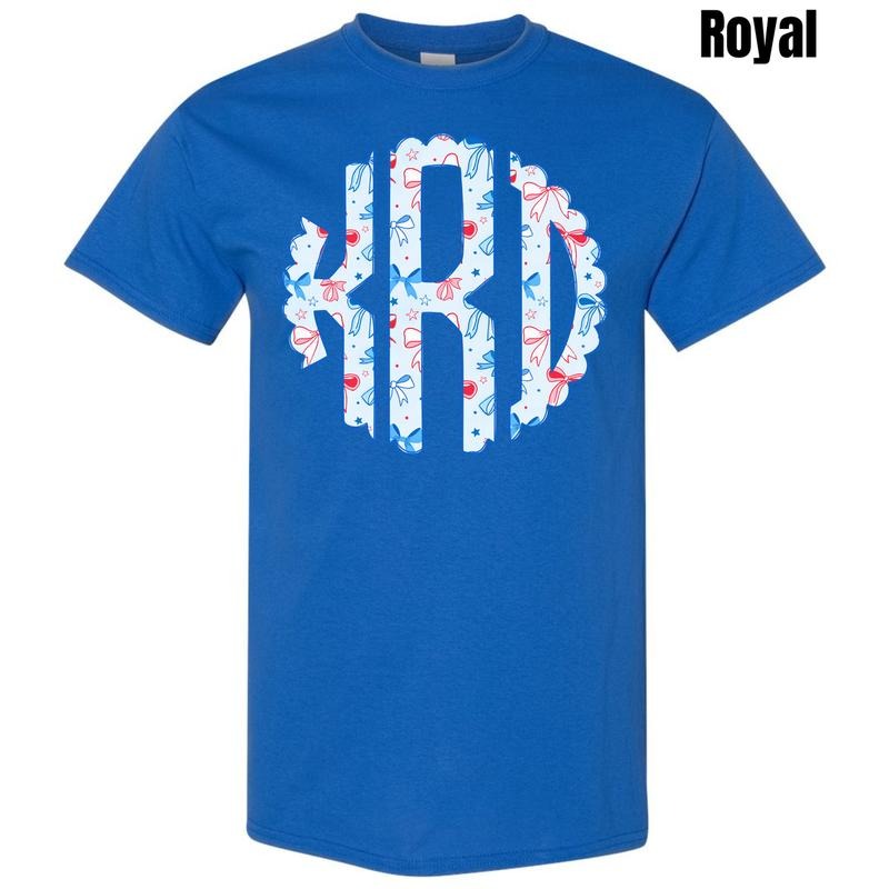 Blue USA Bows Monogram Gildan Short Sleeve T-Shirt 'NLB'