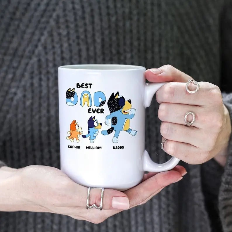 Bluey Dad Mug, Best Dad Ever Mug, Personalized Bluey Dad Mug, Bluey Fathers Day Mug, Custom Bluey Mug