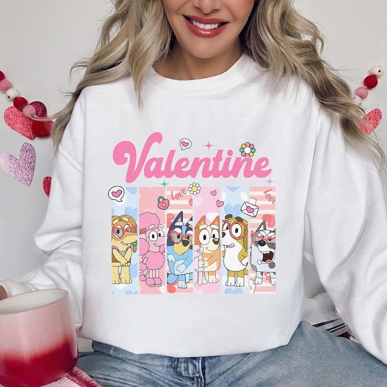Bluey Dog and Friends Valentine Day Sweatshirt, Bluey Happy Valentine Hoodie, Bluey And Bingo Valentine Couple Shirt, Bluey Mum Dad Shirt, Bluey Family Shirtstyle{n002}2