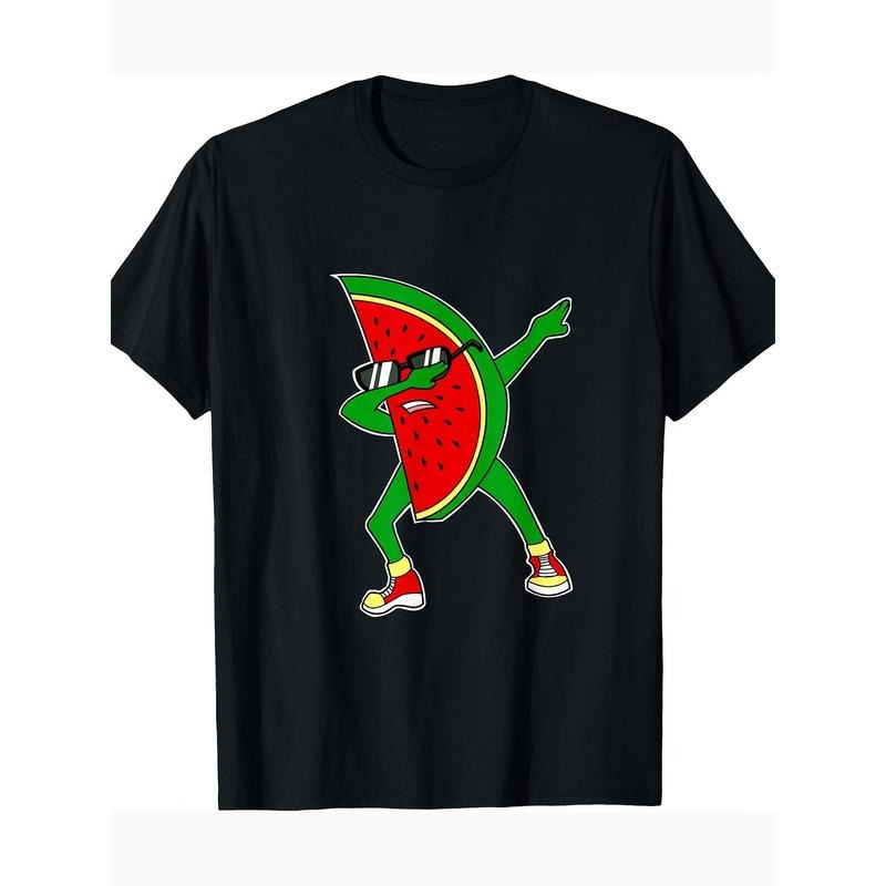 Bohemian Style Men's Watermelon Print T-Shirt - 100% Cotton, Crew Neck, Short Sleeve - Perfect for All Seasons made in usa
