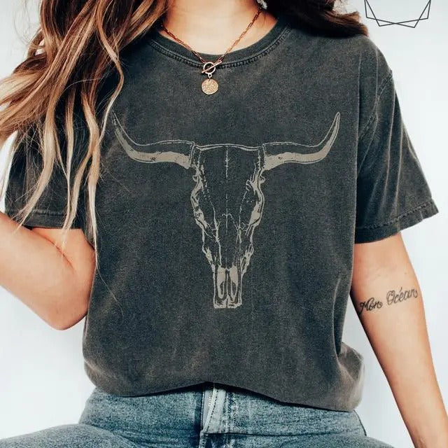 Boho Cow Skull Colors Shirt Howdy Wild West Shirt Top Womenswear