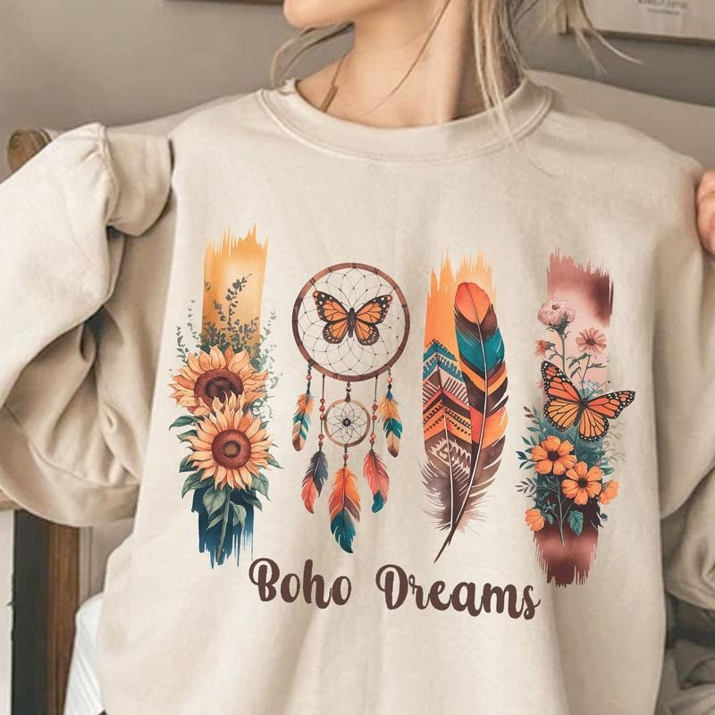 Boho Dreams Cozy Sweatshirt, Boho Butterfly Theme Shirt, Gift for Her, Mother's Day Gift, Brushstroke Boho Tee