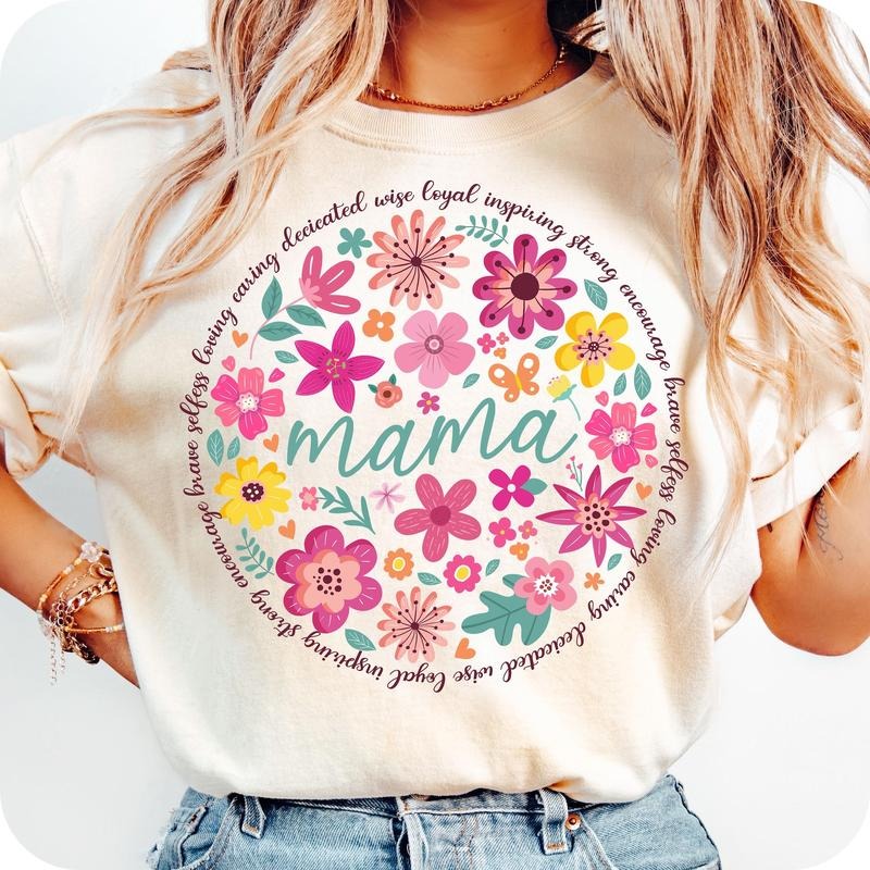 Boho Floral Mama T-Shirt, Mama Flower T-Shirt, Mom Adjectives T-Shirt, she is mom T-Shirt, mama , Abstract Floral, Mothers day T-Shirt, Gifts For Mom