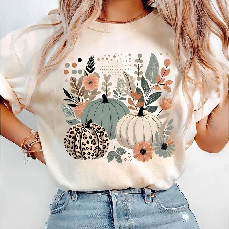 Boho Pumpkins Fall Tshirt, Leopard Pumpkin Boho Fall Shirt, Pumpkin Season Rustic Boho Tee, Trendy Fall Thanksgiving Autumn Vibes Shirt