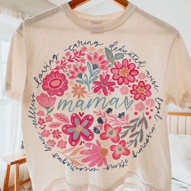 Boho floral mama shirt, mom adjectives, she is mom, mama, abstract floral,mothers day, mom shirt