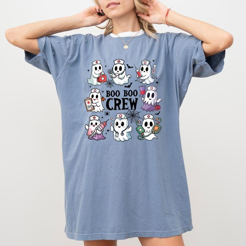 Boo Boo Crew Nurse Shirt Comfort Colors, Cute Halloween Boo Ghost Tee, Nurse Crew T-shirt, Halloween Gift Ideas for Nurses, Spooky Vibes Tops for Women, Comfy Cotton Women's Tops, Casual Womenswear