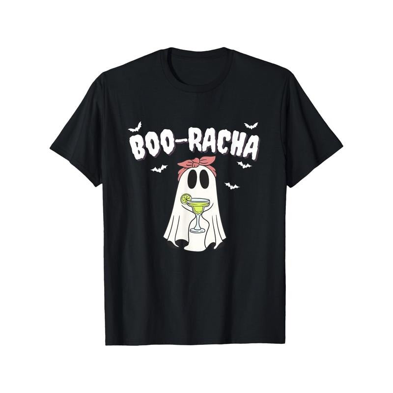 Boo-racha Halloween Ghost Margarita designs Borracha T-shirt Black casual short sleeved men's sports T-shirt Made in USA