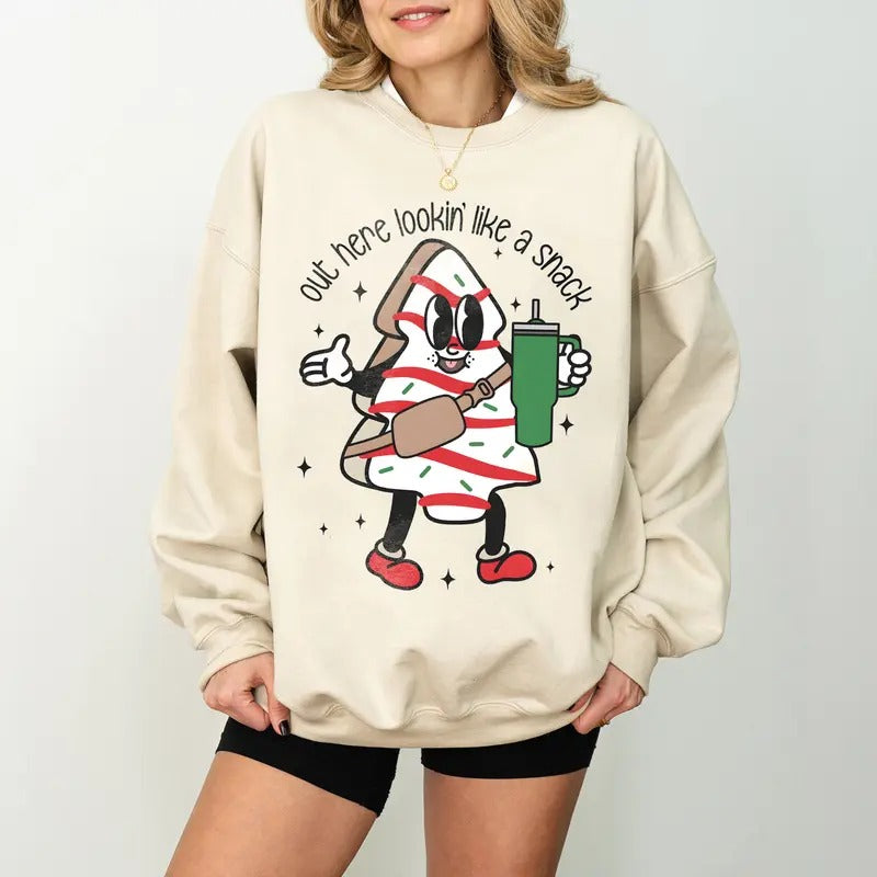Boojee Out Here Lookin Like A Snack Sweatshirt, Little Debbie Christmas Tree Cake Shirt, Christmas Tree Cake Sweatshirt, Boojee Christmas Tee