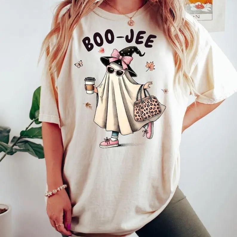 Boojee Women Shirt, Cute Boujee Ghost Halloween 2024 T-Shirt, Boo-Jee Tee, Bougee Coffee Lover Shirt, Halloween Party Gift, Sarcastic Graphic Tee, Unisex Classic Cotton Tee, For Men, For Women