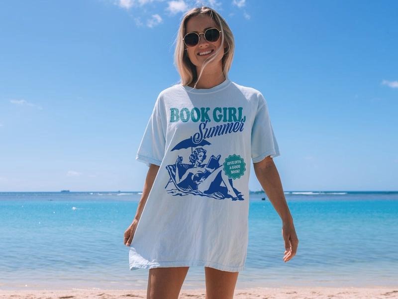 Book Girl Summer Shirt | Beach Book Lover Summer Bookish Funny Reader Oversized Beach Shirt Bookish Vacation T-Shirt Coconut Girl Romance Book