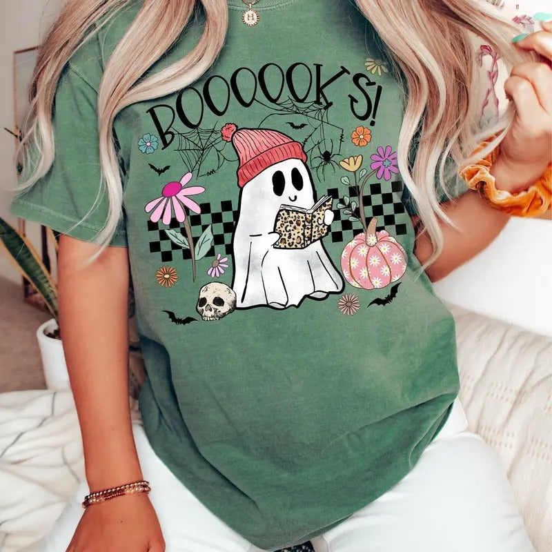 Book Lover Ghost Shirt, Halloween gift for Teacher, Librarian Gift, Boooks Ghost Comfort Colors, Books Boo, Girls Halloween Shirt