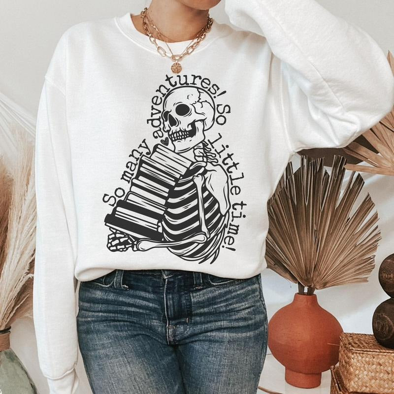 Book Lover Sweatshirt, Book Shirt, Book Sweatshirt, Book Lover Gift, Librarian Shirt, Reader Gift, Reading Shirt, Reading Skeleton, Bookish