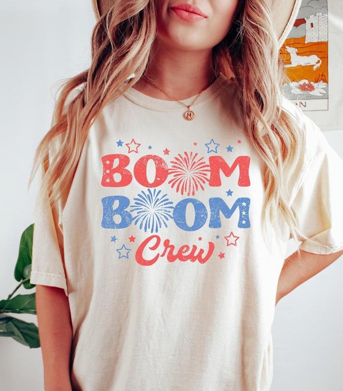 Boom Boom Crew T-Shirt, 4th of July Shirt, Fireworks T-Shirt, American Flag Tee, Stars Shirt, 4th of July Gift