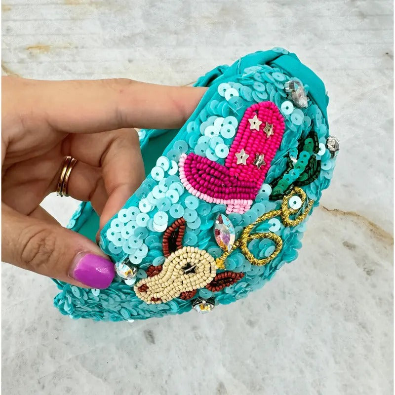 Boots & Cactus Sequin Beaded Headband
