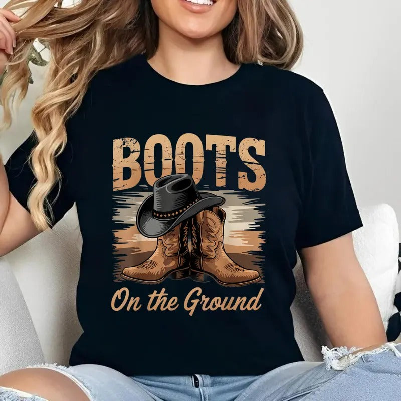 Boots On The Ground Black Cowgirl Melanin Women Shirt, Fashion Casual Short Sleeve T-shirt for Daily Wear, Ladies Summer Clothes