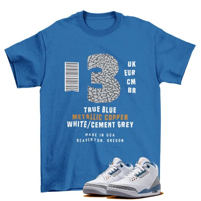 Box Label Shirt to Match Jordan 3 Retro Wizards True Blue CT8532-148 Cotton Casual Crew Neck Plain Floral Striped Fabric Menswear Love Matching Stylish Underwear Man Tshirt Streetwear