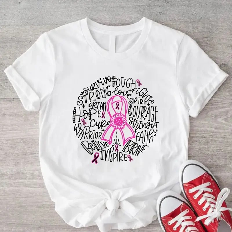 Breast Cancer Awareness Shirt, Pink Ribbon T-Shirt For Woman, Cancer Fighter Gift Tee, Matching Support Team Shirt, Warrior Tee.