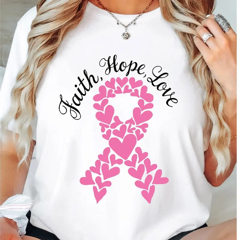 Breast Cancer Awareness T-Shirt, Pink Ribbon Shirt, Breast Cancer Fighter Tee, Cancer Patient Gift Tee, Breast Cancer Survivors Short Sleeve.