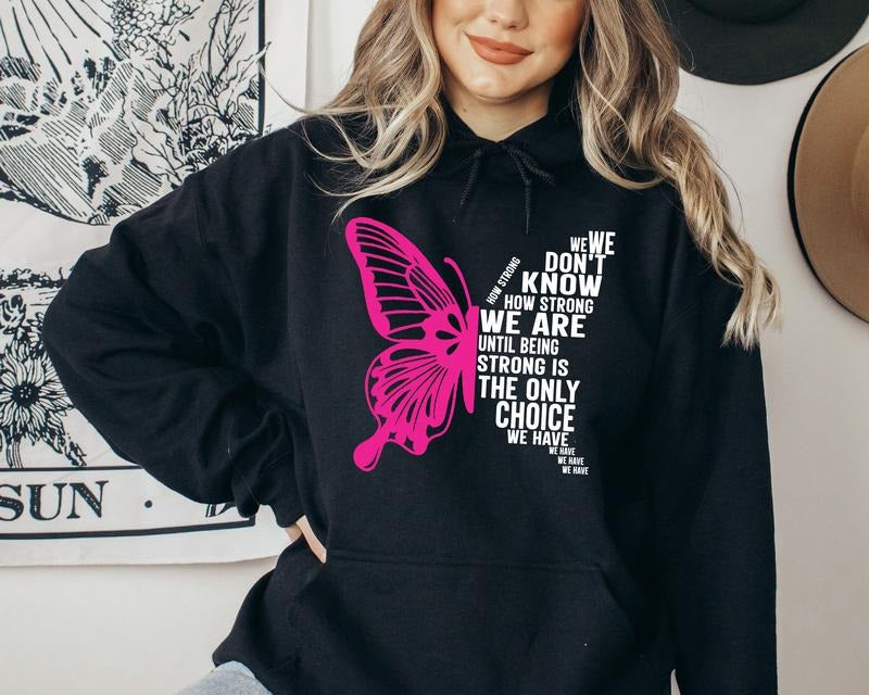 Breast Cancer Butterfly Sweatshirt, Pink Ribbon Team Hoodie, Matching Support Sweater, Survivor Hoodie, Fight Sweater For Cancer.