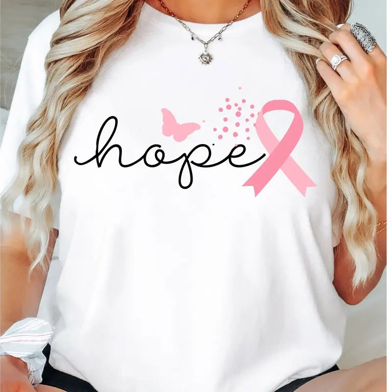 Breast Cancer Hope T-Shirt, Pink Ribbon Shirt, Breast Cancer Fighter Tee, Breast Cancer Support Tee, Cancer Warrior Shirt, Cancer Survivor Gift T-Shirt.