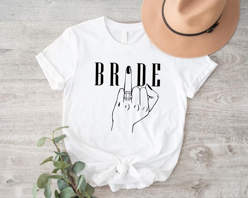 Bride Shirt, Ring Finger Bride T-shirt, Engagement Gift Tee, Fiancée Short Sleeve, Bridal Party Tee, Future Mrs. Shirt, Bachelorette Bride Tee.