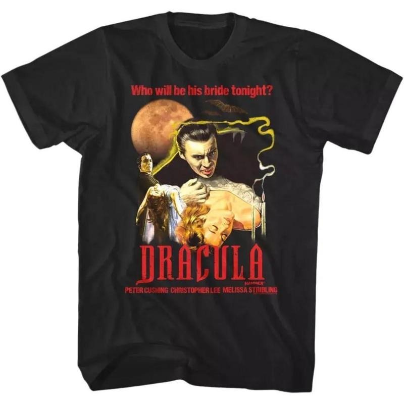 Bride of Dracula Vampire Hammer Horror Who Will Be His Bride Tonight Shirts, Cotton Unisex T-shirt, Crew Neck, Size S- 3XL, Menswear Top, Womenswear Top Underwear Streetwear