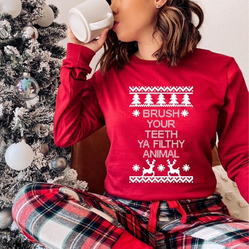 Brush Your Teeth Ya Filthy Animal Sweatshirt, Ugly Christmas, Christmas Dentist Gift Sweater, Matching Dental Squad X-mas Party, Tooth X-mas Hoodie.