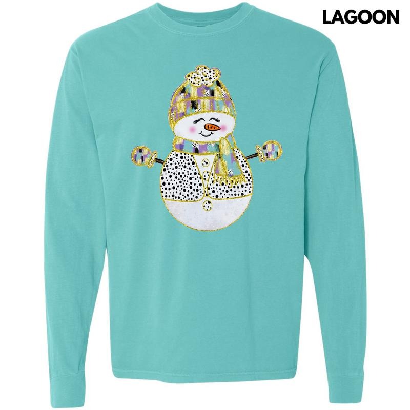 Brushstroke Snowman Purple Long Sleeve Comfort Colors T-Shirt 'NLB'