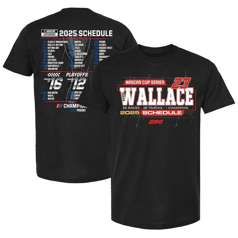 Bubba Wallace 23XI Racing Black 2025 NASCAR Cup Series Schedule T-Shirt Gift For Fans Men Women