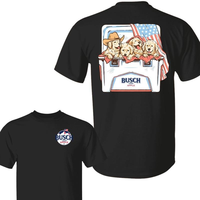 Busch Light Apple Dog 2 Sided Shirt, 4th Of July T-Shirt, Fathers Day Tee, Independence Day, Perfect Beer And Dog T-shirt For Women, For Men