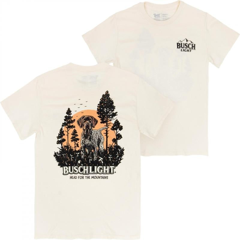 Busch Light Mountain Labrador White Front and Back Print T-Shirt