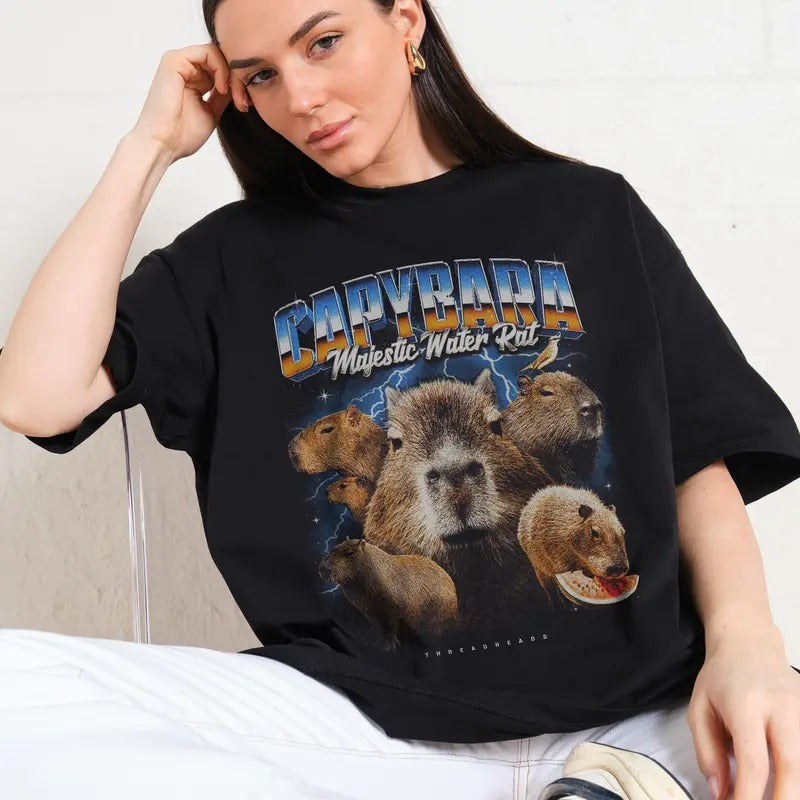 CAPYBARA WATER RAT OVERSIZED TEE, Men Summer Fashion Cotton, Oversized Cotton Menswear, S to 3XL Soft Top
