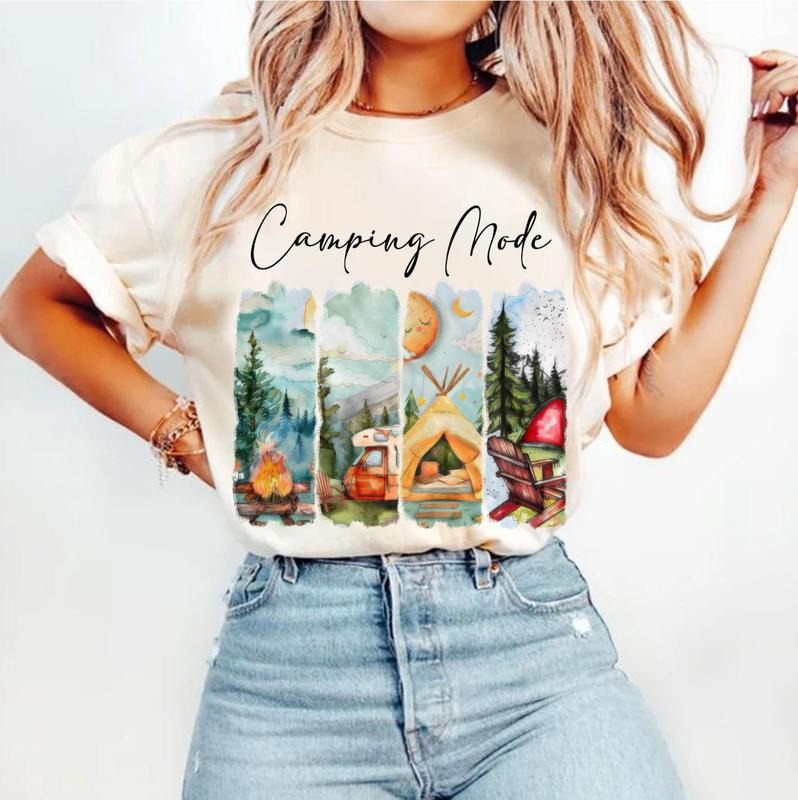 Camping Mode T-Shirt, Retro Summer Shirt, Family Adventure, Brushstroke, Outdoors, Camping Shirt, Vintage Camping, Mother's Day Gifts