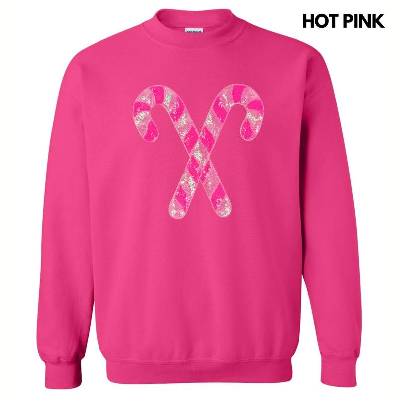 Candy Canes Pink Sequin Patch Sweatshirt