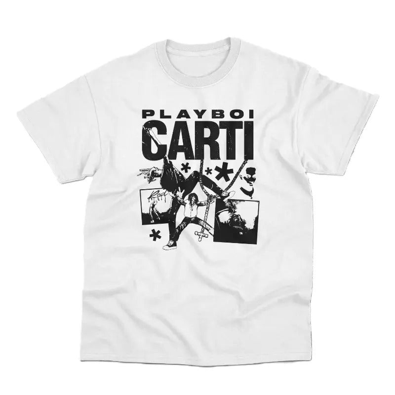Carti Collage Graphic Tee, Hip Hop for Men & Women, Unisex Streetwear Top, Music Artist Graphic T-Shirt, Casual Cotton Short Sleeve Crew Neck Tee, Menswear & Womenswear Top
