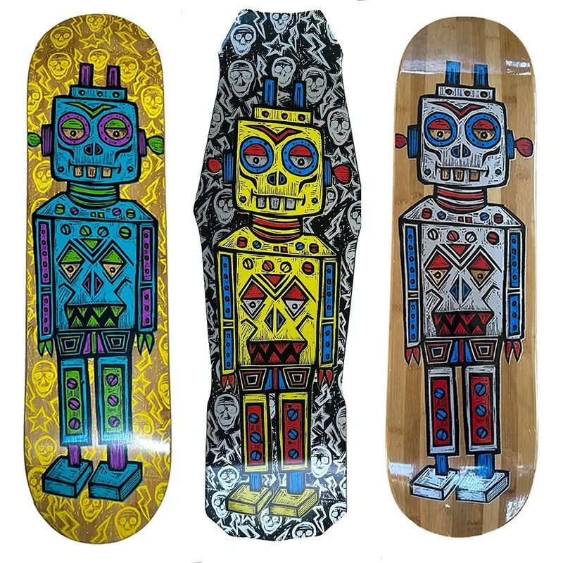 Carve Forever! Robot Woodcut Skateboard Deck