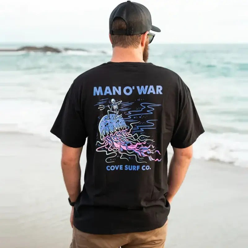 Casual Man O' War Print T-shirt Menswear Top Tshirt Streetwear