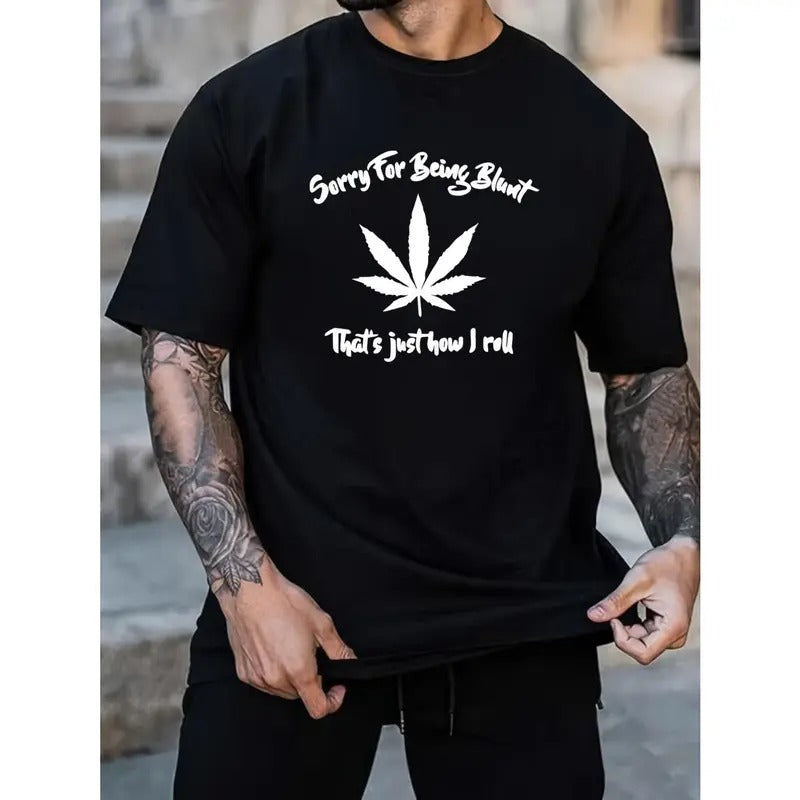 Casual Short Sleeve 'How I Roll' Leaf Print T Shirt for Men, Funny Tees for Summer Spring Fall Made in USA