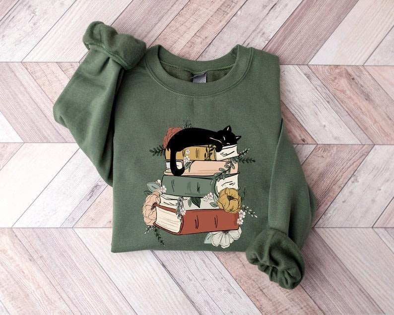 Cat Book Sweatshirt, Books and Cats Hoodie, Reading Shirt, Cat Lover T-Shirt, Gift for Cat Lover, Gift for Book Lovers, Book, Bookish Shirt