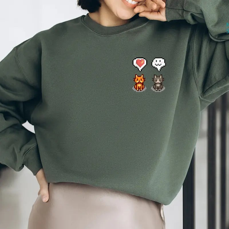 Cat Stardew Shirt, Valley Video Game Art Sweatshirt, Cats Emoji Love Hoodie, Farm Life Casual Cotton Fabric Knit Womenswear Apparel