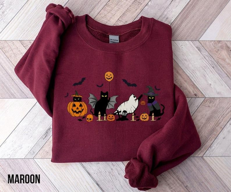 Cat halloween sweatshirt, ghost cat shirt, Halloween Sweater, Halloween Cat Shirt, Cat Lover Shirt, Black Cat Shirt, Spooky Season